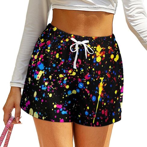 Glow in Dark Splatter Neon (9) Women'S Shorts Pajama Sleepwear Swim Trunks Funny Swimsuit Small in Saudi Arabia