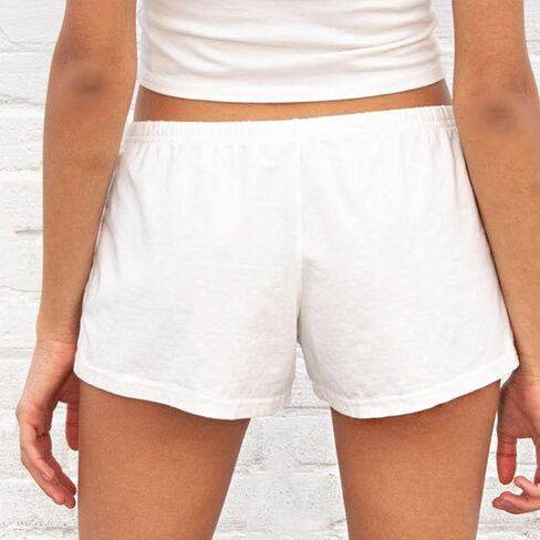 Cute Pajama Shorts for Women Y2K Sexy Low Rise Lounge Floral Shorts Comfy Striped Button Boxers Pj Bottoms Sleepwear (A Solid Ivory, M) in Kuwait