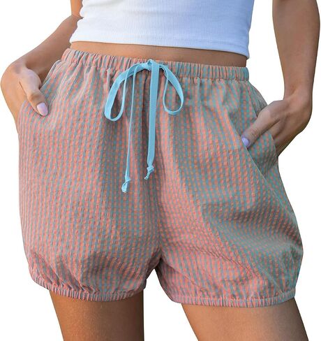 TARSE Women Balloon Casual Shorts Gingham Striped Drawstring Cute Summer Loose Fit Lounge Shorts Y2K Beach Bottoms in Kuwait