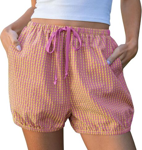 TARSE Women Balloon Casual Shorts Gingham Striped Drawstring Cute Summer Loose Fit Lounge Shorts Y2K Beach Bottoms in Kuwait