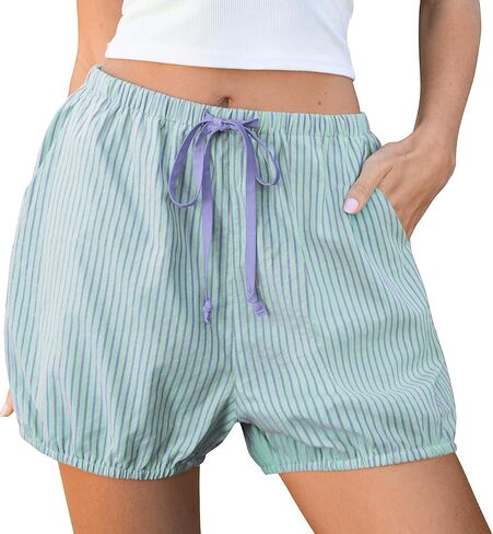 TARSE Women Balloon Casual Shorts Gingham Striped Drawstring Cute Summer Loose Fit Lounge Shorts Y2K Beach Bottoms in Kuwait