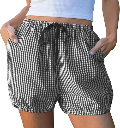 TARSE Women Balloon Casual Shorts Gingham Striped Drawstring Cute Summer Loose Fit Lounge Shorts Y2K Beach Bottoms in Kuwait