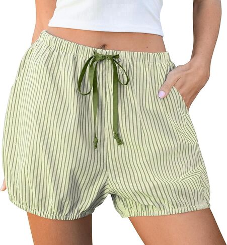 TARSE Women Balloon Casual Shorts Gingham Striped Drawstring Cute Summer Loose Fit Lounge Shorts Y2K Beach Bottoms in Kuwait