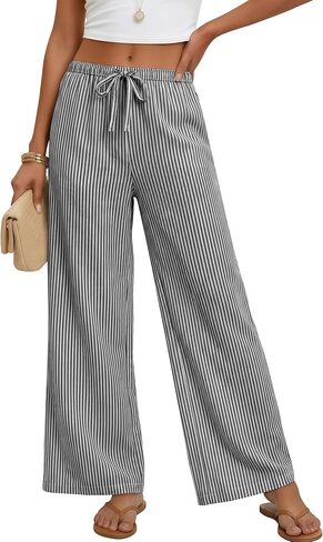 Xaatren Women's Gingham Pants 80% Cotton Striped Plaid Pajamas Elastic Waist Lounge Bottoms Casual Summer with Pockets in Kuwait