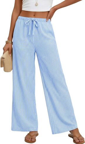 Xaatren Women's Gingham Pants 80% Cotton Striped Plaid Pajamas Elastic Waist Lounge Bottoms Casual Summer with Pockets in Kuwait