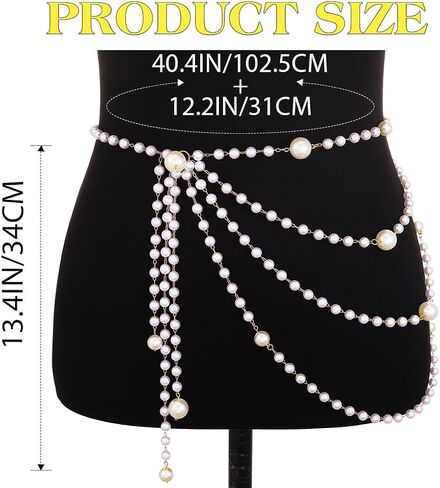 Yonamix Pearl Belt Silver Layered Waist Chain Belts for Women | Prom Pearl Body Chain Jewelry in Saudi Arabia