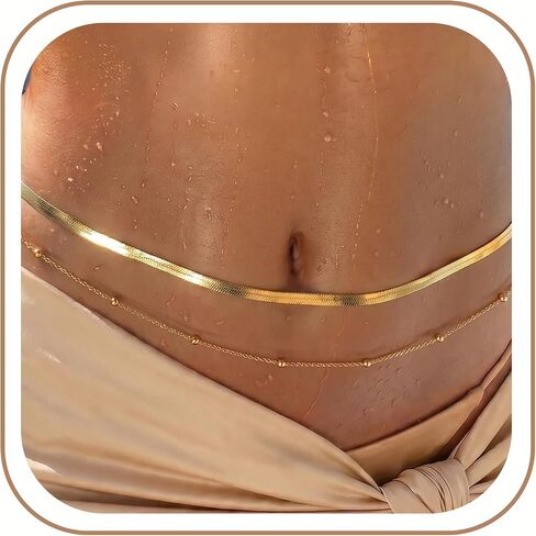 18K Gold Plated Waist Chain, Belly Chain for Women Layered with Waist Beads & Snake Chain Summer Jewelry Waterproof Non Tarnish Body Chain Gold Jewelry Belt Festival Outfits for Women Clothes Accessories in Saudi Arabia
