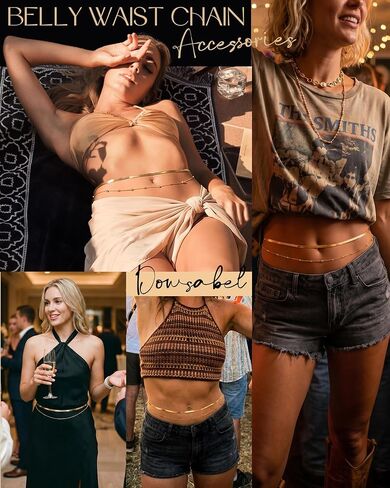 18K Gold Plated Waist Chain, Belly Chain for Women Layered with Waist Beads & Snake Chain Summer Jewelry Waterproof Non Tarnish Body Chain Gold Jewelry Belt Festival Outfits for Women Clothes Accessories in Saudi Arabia