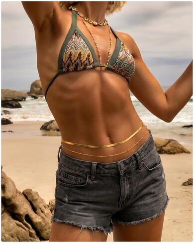 18K Gold Plated Waist Chain, Belly Chain for Women Layered with Waist Beads & Snake Chain Summer Jewelry Waterproof Non Tarnish Body Chain Gold Jewelry Belt Festival Outfits for Women Clothes Accessories in Saudi Arabia