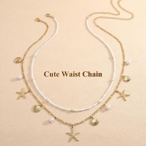 Waist Chain for Women,Waist Beads Adjustable Gold Belly Chain Sexy Body Chains,Shell Beads Pearl Waist Jewelry Beach Bikini Accessories in Saudi Arabia