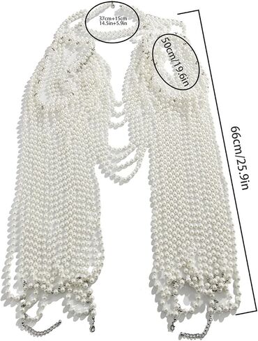 Multi-Layered Pearl Shoulder Body Chain for Women,White Pearl Fringe Shawl Necklace,Summer Beach Beaded Tassel Shoulder Jewelry for Wedding Prom Party Dresses in Kuwait