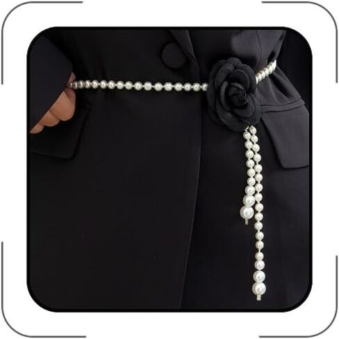 Pearl Belt for Dresses Floral Waist Chain for Women Bohemian Pearl Skinny Belt Camellia Pearls Necklaces Prom Dresses Outfits Accessories for Women in Kuwait