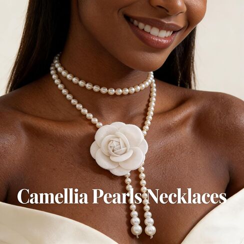 Pearl Belt for Dresses Floral Waist Chain for Women Bohemian Pearl Skinny Belt Camellia Pearls Necklaces Prom Dresses Outfits Accessories for Women in Kuwait