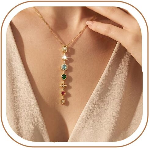 MODRSA Adjustable Gold Lariat Necklace for Women Colorful Rhinestone Body Chain Necklace Y Necklace Non Tarnish Waterproof Vacation Accessories Trendy Mother's Day Birthday Gifts for Women Jewelry in Saudi Arabia