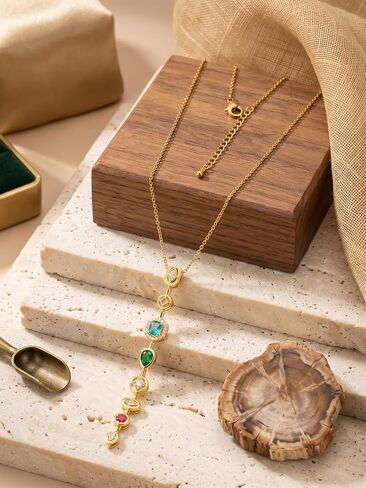 MODRSA Adjustable Gold Lariat Necklace for Women Colorful Rhinestone Body Chain Necklace Y Necklace Non Tarnish Waterproof Vacation Accessories Trendy Mother's Day Birthday Gifts for Women Jewelry in Saudi Arabia