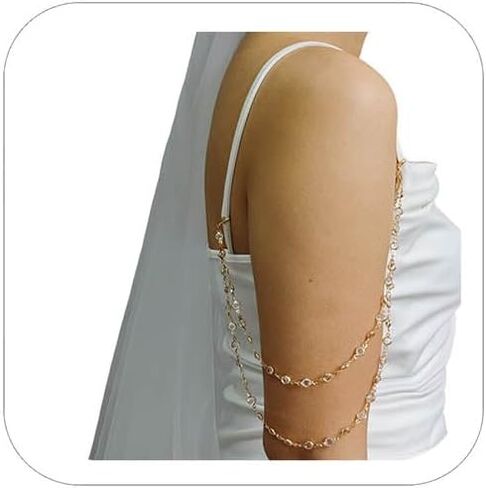 Pearl Arm Chain Wedding bridal Shoulder Jewelry Layered Prom Party Body Jewelry for Slide Dress Costume Accessory in Saudi Arabia