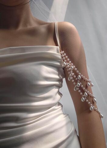 Pearl Arm Chain Wedding bridal Shoulder Jewelry Layered Prom Party Body Jewelry for Slide Dress Costume Accessory in Saudi Arabia