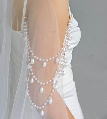 Pearl Arm Chain Wedding bridal Shoulder Jewelry Layered Prom Party Body Jewelry for Slide Dress Costume Accessory in Saudi Arabia
