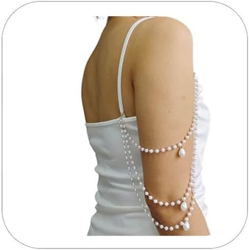 Pearl Arm Chain Wedding bridal Shoulder Jewelry Layered Prom Party Body Jewelry for Slide Dress Costume Accessory in Saudi Arabia