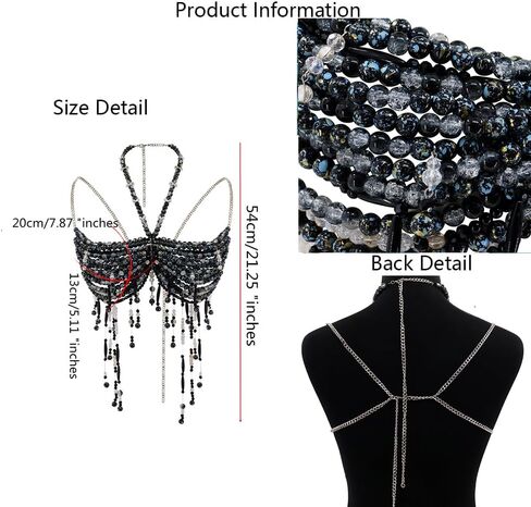Dark style Handmade Beaded Bikini, sexy Body Chain, Body Jewelry for Women,Beach Wear Bra for Rave in Saudi Arabia