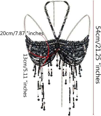 Dark style Handmade Beaded Bikini, sexy Body Chain, Body Jewelry for Women,Beach Wear Bra for Rave in Saudi Arabia