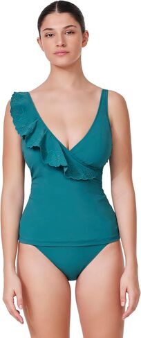 الملف الشخصي من Gottex Ruffle V-Neck Surplice Tankini Top - أكواب ناعمة مدمجة، أشرطة قابلة للتعديل، الجزء السفلي يباع بشكل منفصل in Kuwait