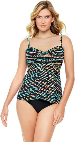 Penbrooke Women's Swimwear Women's Pop Dot Shirred Bodice Flyaway Underwire Bra Tankini Top Separate in Kuwait
