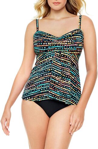 Penbrooke Women's Swimwear Women's Pop Dot Shirred Bodice Flyaway Underwire Bra Tankini Top Separate in Kuwait