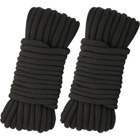 2Pcs Soft Cotton Rope, 66Ft x 8MM Thick Rope, Black Cotton Rope, Soft Tying Long Rope for Hanging Clothes, Binding Luggage and Home Decoration(2pcs x 33ft)