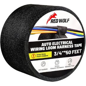 RED WOLF Wire Harness Cloth Electrical Tape for Automotive Engine Harnesses Protection Noise Damping Cables Fixed, High Temp Wire Cable Self-Adhesive Fabric Tape 3/4 Inch x 50 FT 3 Rolls