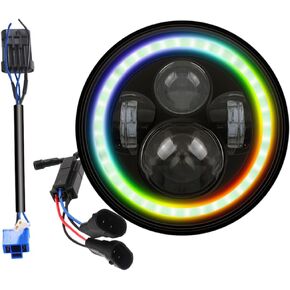 RGB Halo Headlight for 2014-2023+ Street Glide, Plug and play LED Headlight for Road King, Street Glide, Fatboy, Soft tail.Cellphone APP Controlled Muticolor RGB Angel Eye