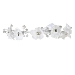 DDazzling Flower Girl Headpiece Princess Wedding Headband Girls First Communion White Floral Wreath Hair Accessory (White Flower Crystal+Pearls)