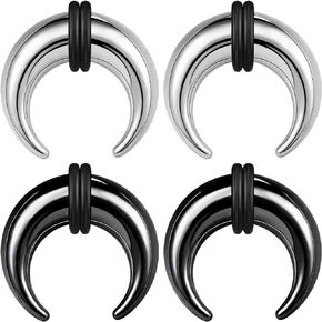 BodyAce 2Pairs C Shape Ear Taper Kit, 2-12G Buffalo Septum Pincher Tapers Nose Rings, Black Stretching Ear Expanded Septum Rings with O-Rings