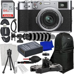 SSE Advanced FUJIFILM X100VI Digital Camera (Silver) Bundle Includes: 64GB SDXC Memory Card, Replacement Battery, Mini Metal Dolly, Sling Backpack, 8" Gripster & Much More (12pc Bundle)