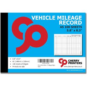 Cherry Vehicle Mileage Log Book A5 (5.8 x 8.3 Inches) 100 pages, Fits the Glove Box, 1800 Records Per Book