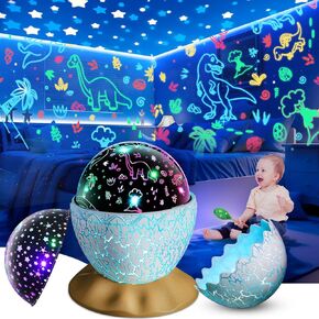 STRAWBETTER Dinosaur Egg Night Light Toys 2-in-1 Dino & Star Projector for Kids 3-5 6 7 8 9 10 Year Old Boy Girl Nights Lights Lamp Boys Birthday Basket Stuffers Gifts for Kid Age 3-12