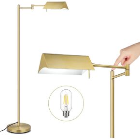 مصباح أرضي للقراءة من Mlambert، مصباح صيدلية LED مع ذراع متأرجح، مصباح قائم قابل للتعديل برأس دوار، قاعدة E26، مصباح زاوية لغرفة المعيشة، الخياطة (نحاس) in Kuwait