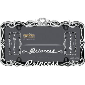 Cruiser Accessories Classic Frames Princess Heart Black Metal License Plate Frame - Bling Crystal Inlays