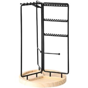 XIOZAM Jewelry organizer Stand 3 Independent Sections Rotating Jewelry Display with Metal Frame, with Bottom Tray, Jewelry Tower Organizer for Necklaces, Bracelets, Earrings, Rings… (Golden)
