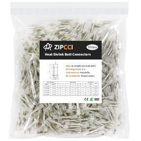 ZIPCCI 500Pcs Yellow Waterproof Heat Shrink Butt Connectors for Marine, Automotive and Electrical Repair Trailer Wiring - Includes Butt Splice and Crimp Connectors for Wire