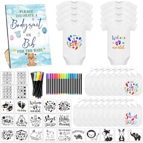 69 Pcs Baby Bib Bodysuit Baby Shower Set Baby Shower Game Sign Baby Feeder Bib Newborn Bodysuit Fabric Marker