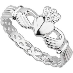 Failte Sterling Silver Irish Claddagh Woven Band Ring for Women