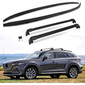 Lockable Cross Bars & Roof Rails Fit for Mazda CX9 CX-9 2016-2023 - Aluminum Alloy Set of 4 with 2 Roof Racks and 2 Side Rails - Clamp on