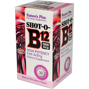 Natures Plus Shot-O-B12 Lozenges Wild Berry - 5000 mcg - 30 Lozenges