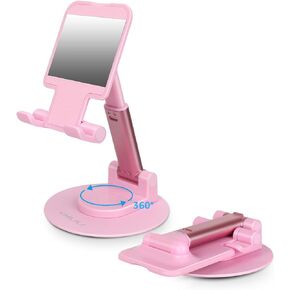 YXLILI Foldable Phone Stand Adjustable Angle Height Cell Phone Holder for Desk 360° Rotating Cellphone Stand for Office Compatible with iPhone14/13/12/11 Pro, Max, Mini, iPad, Tablet(4-9.7in)-Pink