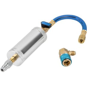 AC Oil Injector Tool R134A R410A R22 R12 Refrigerant Compressor Oil Dye Injector 2Oz AC Dye Kit Well-sealed AC Oil Injector Kit Fast AC Recharge Kit with 1/4" SAE Thread&R134a Quick Coupler HVAC Tools