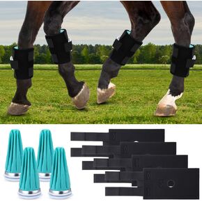 Aliceset 4 عبوات من عبوات الثلج لركبة الحصان مقاس 5 بوصة × 13 بوصة حزمة تبريد مع أشرطة مرنة لإصابات الحصان، حزمة باردة من حذاء الثلج قابلة لإعادة الاستخدام لمفاصل ساق الحصان in Kuwait