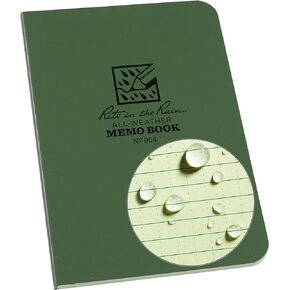 Rite in the Rain Weatherproof Soft Cover Pocket Notebook, 3 1/2" x 5", Green Cover, Universal Pattern (No. 954)