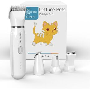 Petstyle Pro™ 4 شفرات مختلفة، ماكينة تشذيب آلية 4 في 1 لاسلكية منخفضة الضوضاء قابلة لإعادة الشحن عبر USB للكلاب والقطط، لتشذيب الشعر حول الكفوف والعينين والأذنين والوجه والأرداف