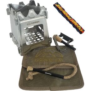 Flatpack Stove/Firestarter Package - Includes Twig Stove, Ferro Rod and FireWick Tinder - Complete Lightweight Backpacking Stove Kit (Titanium)
